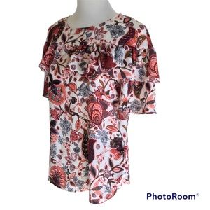 LOFT Multi Color Floral Mixed Ruffle Top S